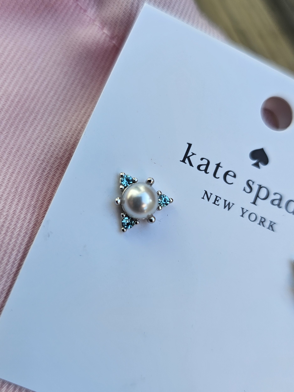 kate spade Pearl & Aqua Triangle Stud Earrings - Picture 2 of 2